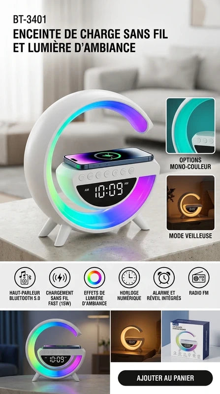 Enceinte Bluetooth LED avec Chargeur Sans Fil & Réveil Numérique – BT-3401