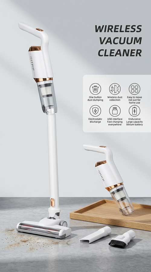 Aspirateur Sans Fil 2-en-1 – Batterie Lithium Longue Autonomie