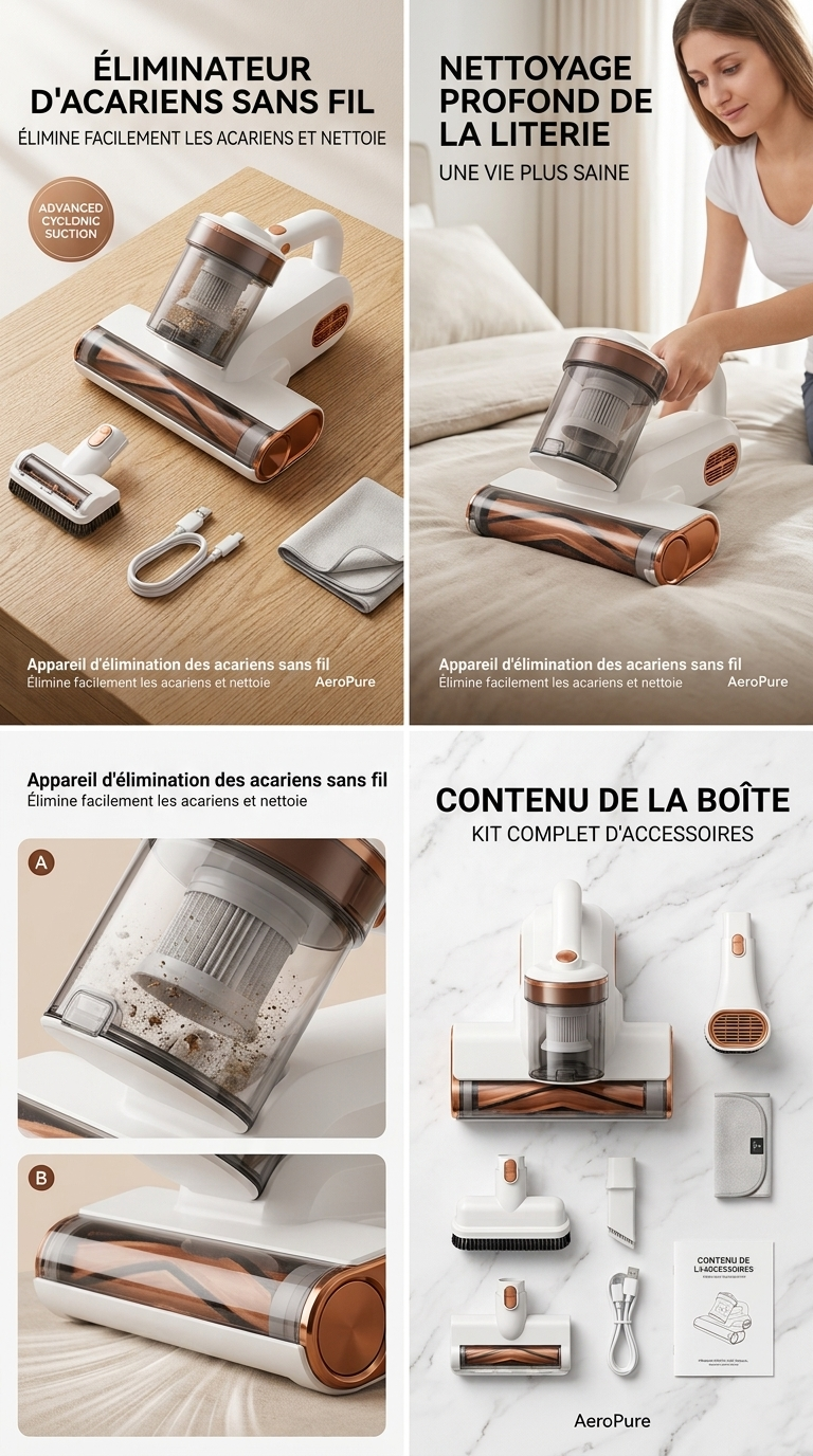 Aspirateur Anti-Acariens Sans Fil – Nettoyage Profond pour Matelas & Tissus