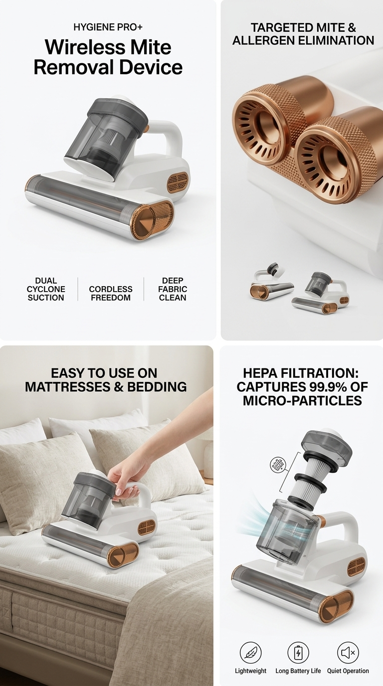 Aspirateur Anti-Acariens Sans Fil – Nettoyage Profond pour Matelas & Tissus