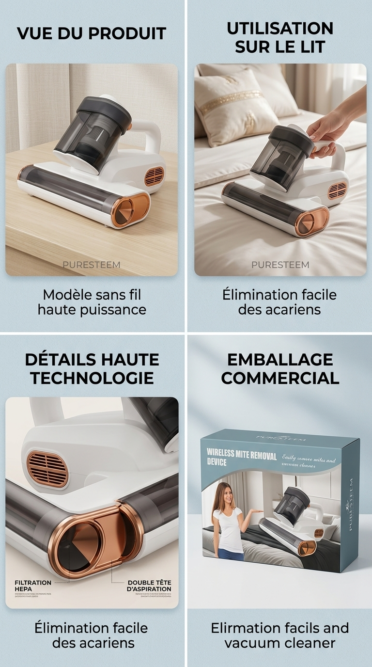 Aspirateur Anti-Acariens Sans Fil – Nettoyage Profond pour Matelas & Tissus