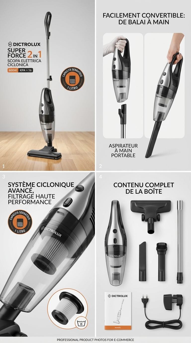 Aspirateur balai sans fil 2-en-1