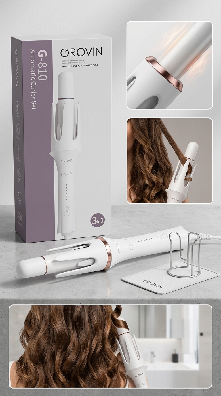 GROVIN G-810 – Boucleur Automatique 3-en-1 Professionnel | Fer à Boucler pour Ondulations & Boucles Élégantes