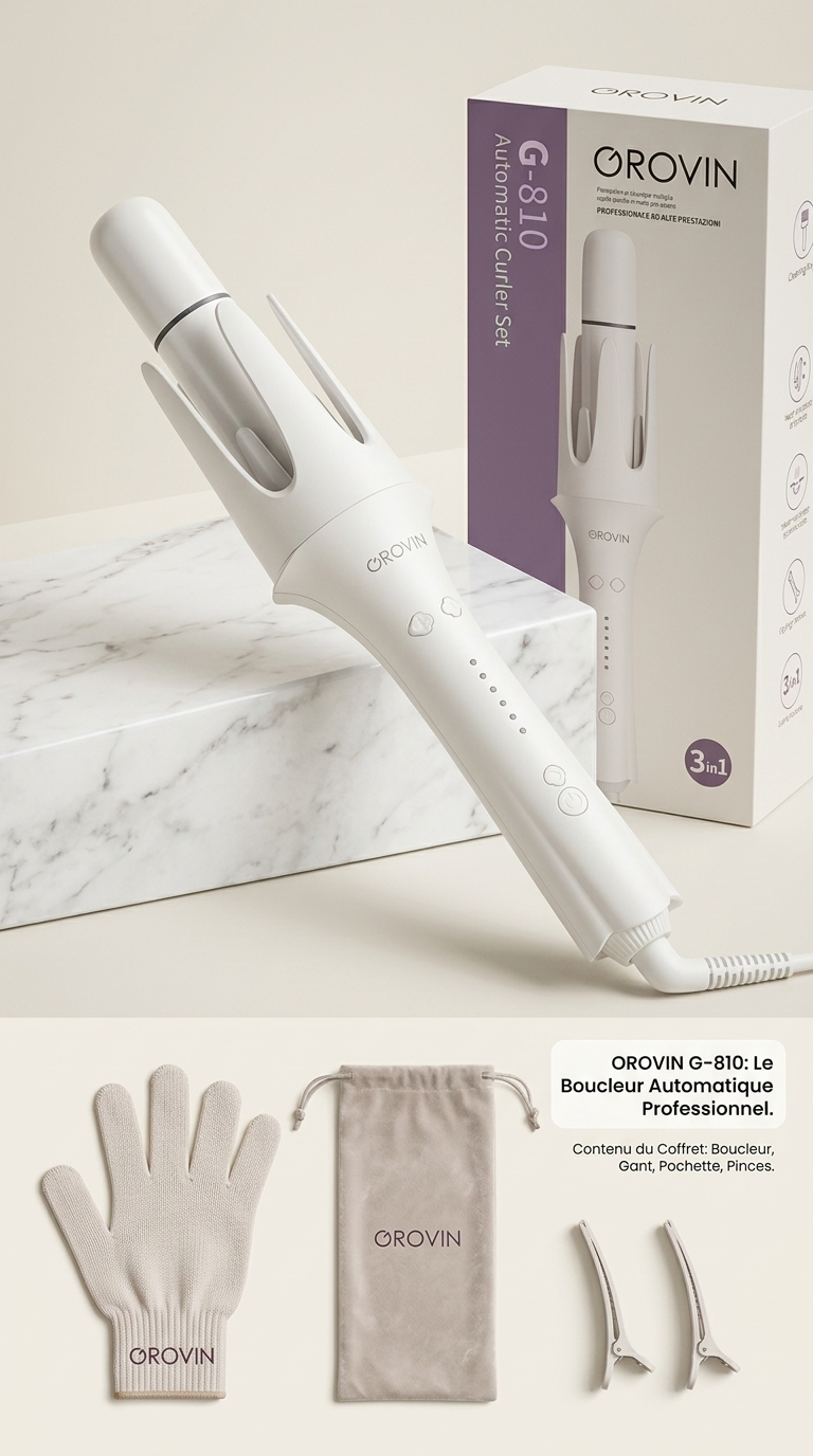 GROVIN G-810 – Boucleur Automatique 3-en-1 Professionnel | Fer à Boucler pour Ondulations & Boucles Élégantes
