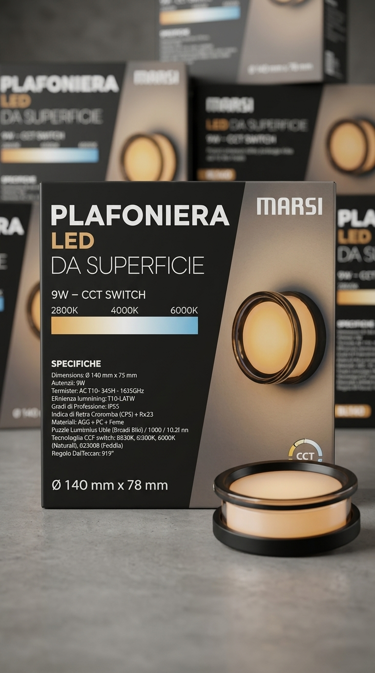 Plafonnier LED Marsi BL140 9W – CCT Réglable 3000K/4500K/6000K – Finition Bronze – Ø140 mm