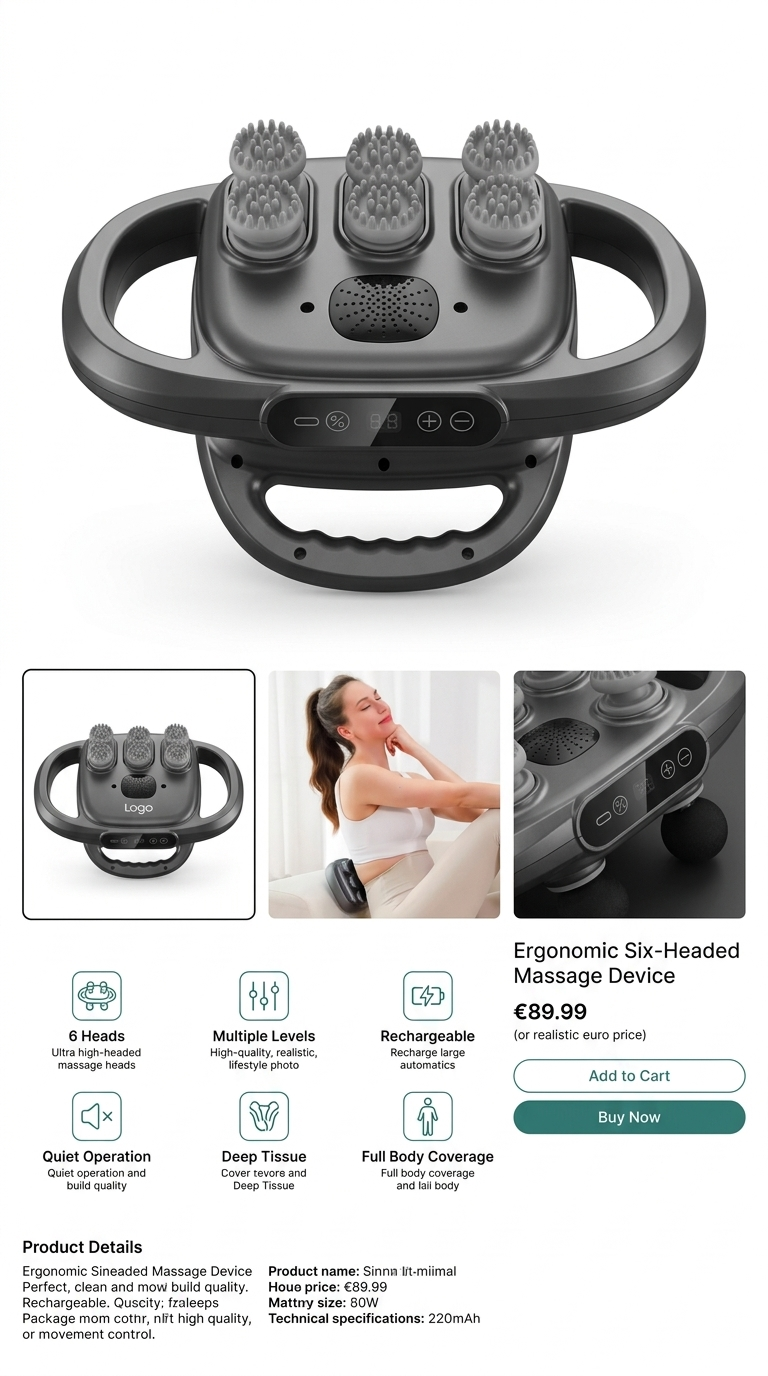 Masseur Électrique 6 Têtes – Appareil de Massage Profond pour Dos, Lombaires & Taille | Rechargeable & Multi-Niveaux