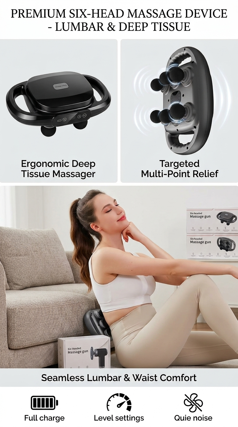 Masseur Électrique 6 Têtes – Appareil de Massage Profond pour Dos, Lombaires & Taille | Rechargeable & Multi-Niveaux
