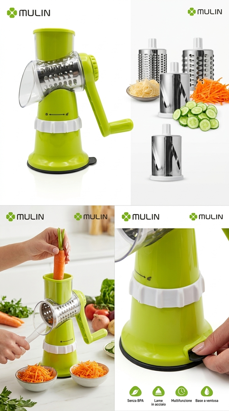 Moulin à Légumes Manuel 3-en-1 – Râpe, Émince & Tranche en Quelques Secondes