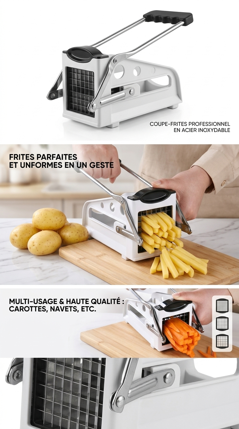 Coupe-Frites Professionnel Multifonction – Frites Parfaites en Quelques Secondes