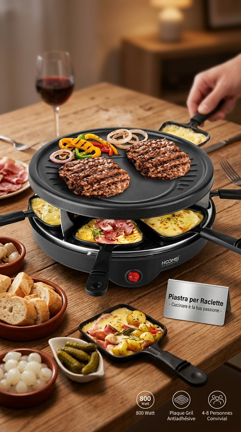 Piastre à Raclette HOMEEI HM-5942 – 800W, 4 Poêlons