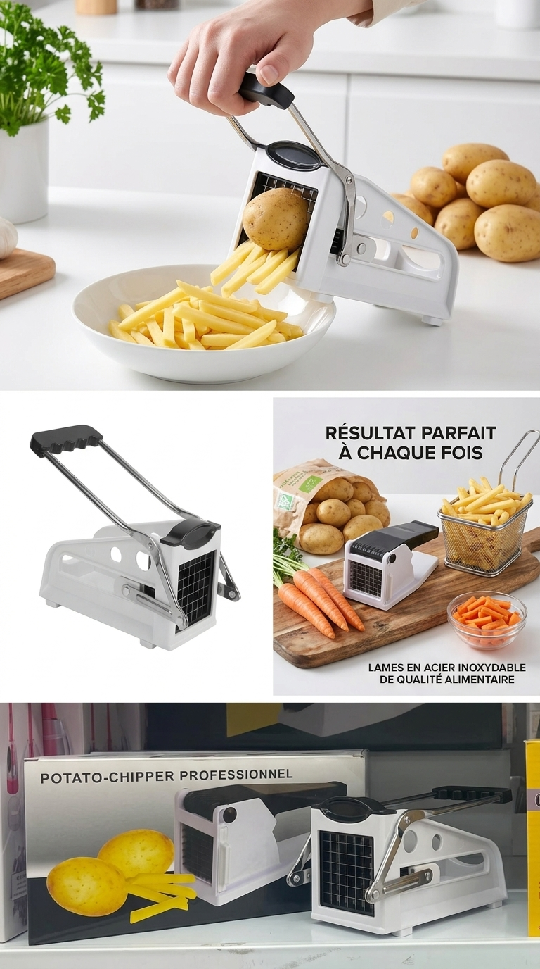 Coupe-Frites Professionnel Multifonction – Frites Parfaites en Quelques Secondes