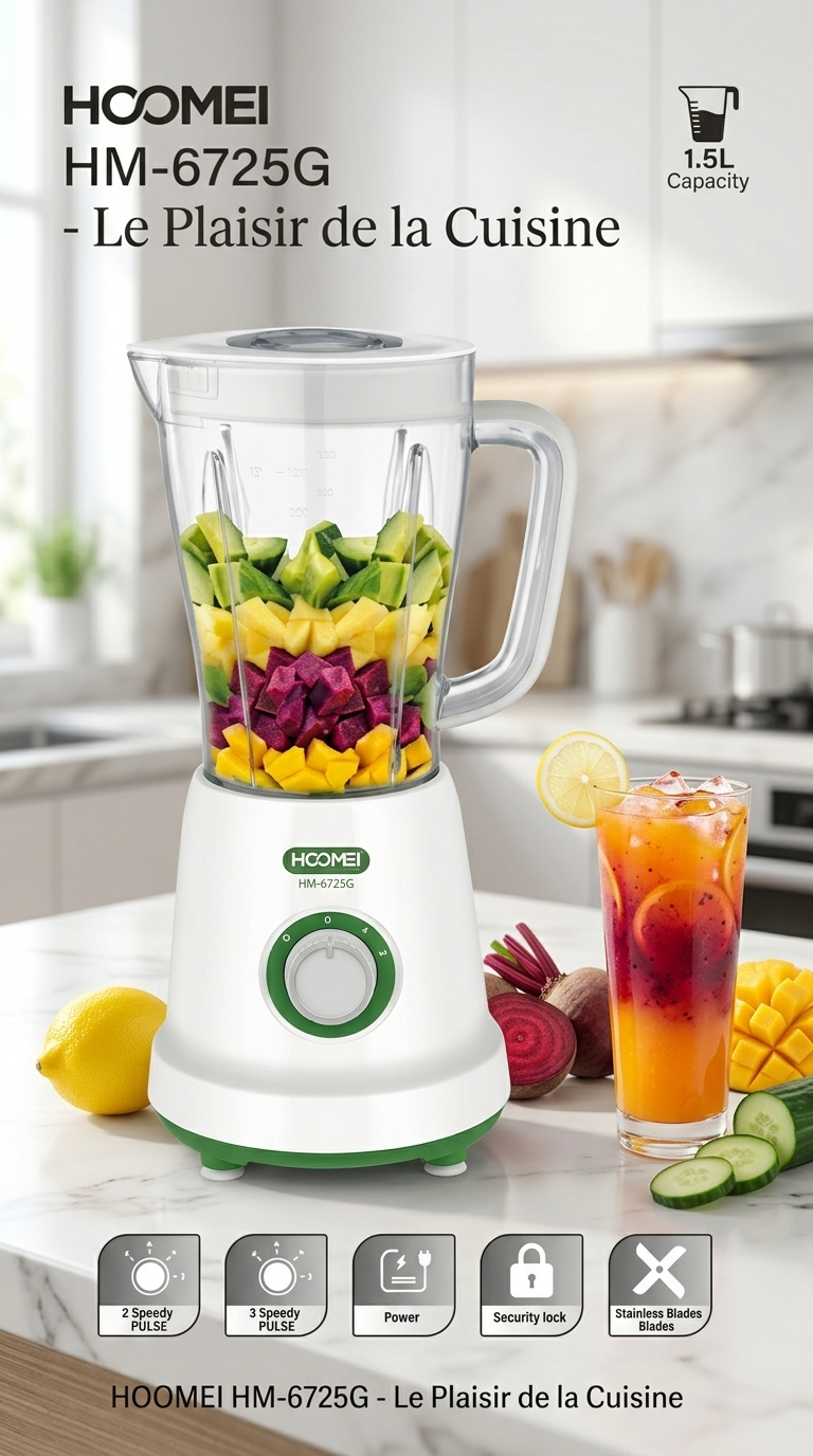Blender HOOMEI HM-6725G 1,5 L – 2 Vitesses + Pulse