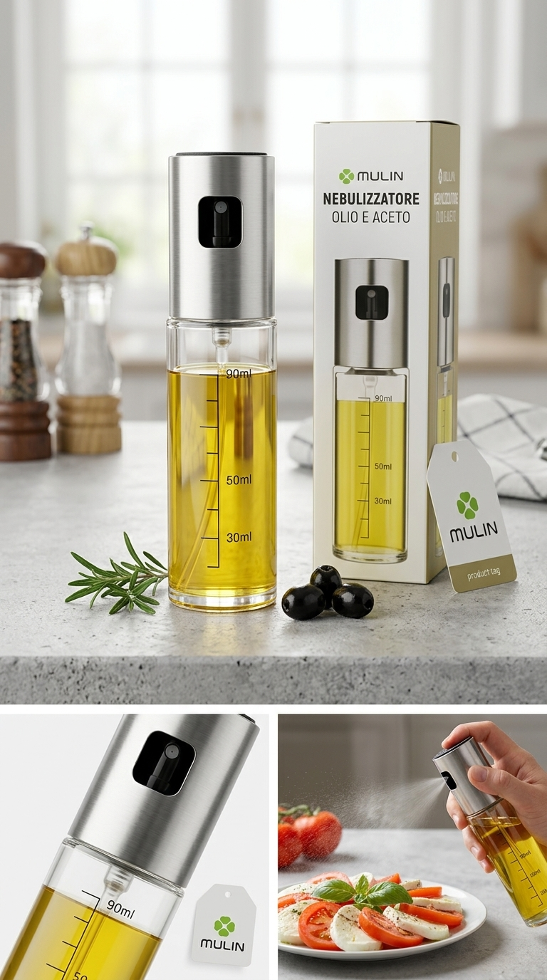 Nébulisateur d’Huile & Vinaigre MULIN 90 ml – Pulvérisateur de Cuisine avec Doseur Gradué – Brume Fine pour Huiles, Vinaigres et Assaisonnements