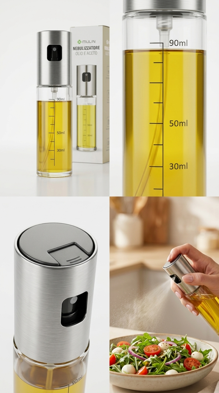 Nébulisateur d’Huile & Vinaigre MULIN 90 ml – Pulvérisateur de Cuisine avec Doseur Gradué – Brume Fine pour Huiles, Vinaigres et Assaisonnements