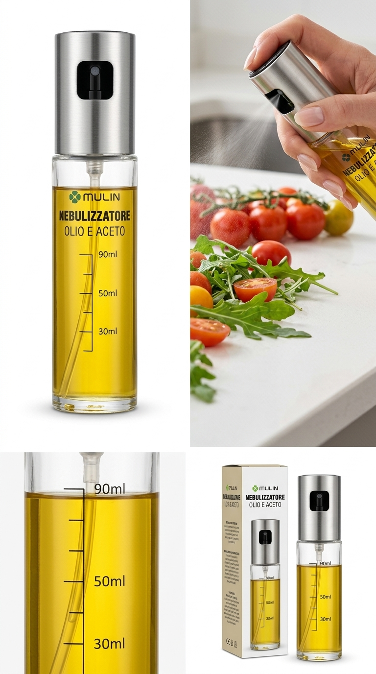 Nébulisateur d’Huile & Vinaigre MULIN 90 ml – Pulvérisateur de Cuisine avec Doseur Gradué – Brume Fine pour Huiles, Vinaigres et Assaisonnements