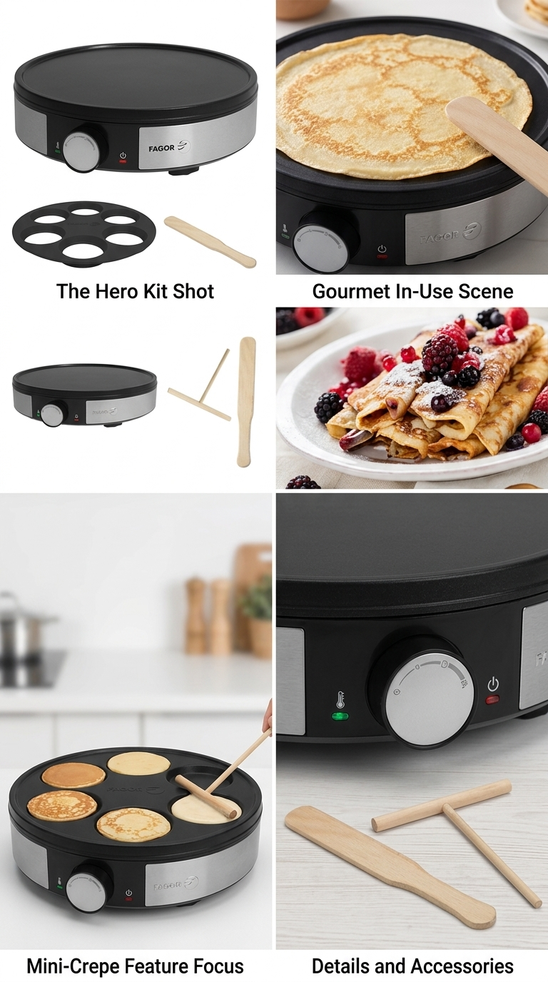 Crêpière Électrique Fagor 1200W – 30 cm avec Plaque Mini-Crêpes et Kit Complet